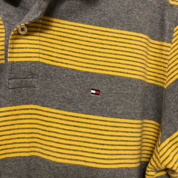 Tommy Hilfiger Stripe Yellow and Grey Polo Shirt Size Large - Picture 3 of 4